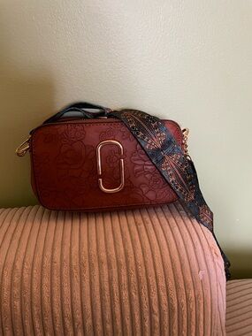 Leather Crossbody Camera Bag with Floral Embossing